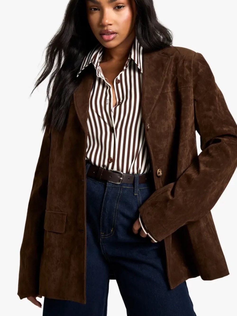 Boohoo Brown Suede Oversized Blazer Jacket - Picture 3 of 6